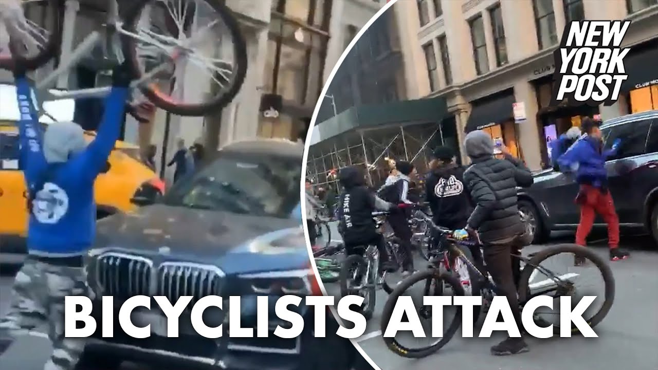 Group of NYC bicyclists attack BMW in broad daylight, wild video shows | New York Post