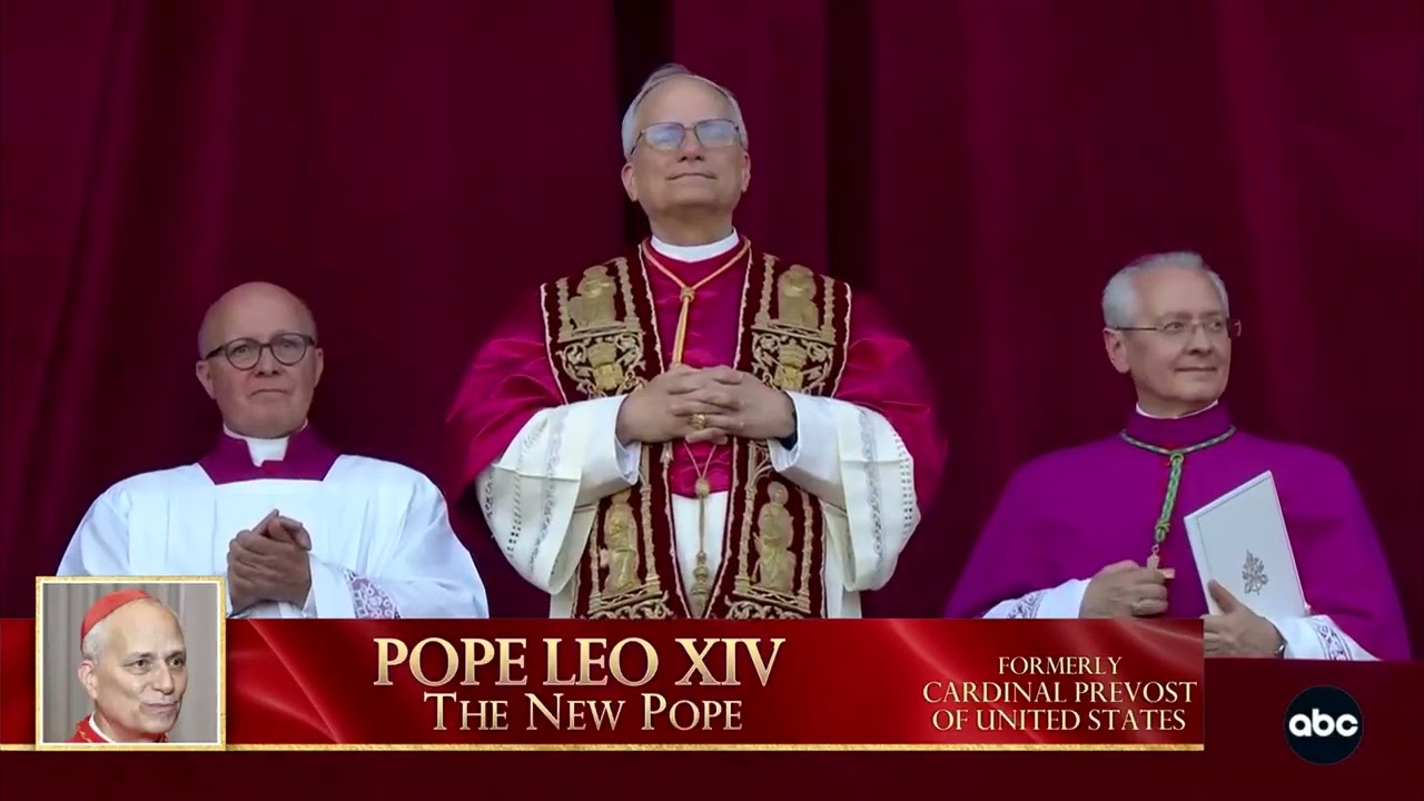 Pope Leo XIV, formerly American Cardinal Robert Francis Prevost, steps out on balcony