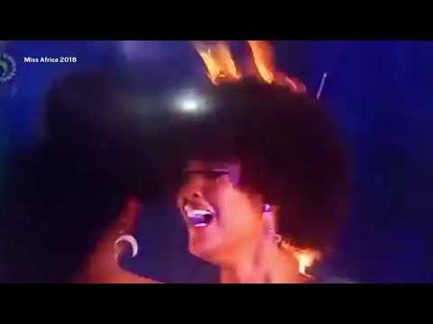 Miss Africa 2018 winner's hair sets on fire during celebrations