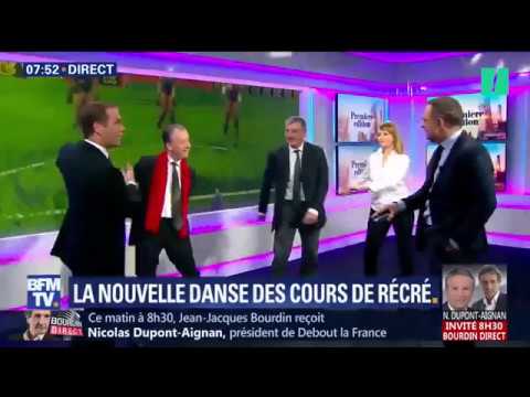 Christophe Barbier et l’équipe de BFM testent la danse du "Backpack kid"