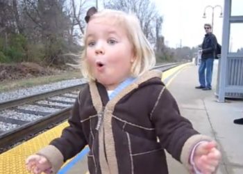 Cette petite fille complètement émerveillée par un train qu&rsquo;elle prend pour la première fois !