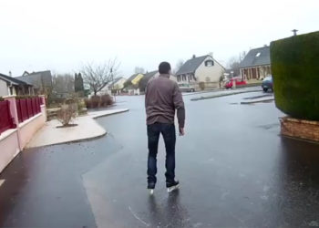 Ardennes : Un habitant fait du patin à glace dans sa zone pavillonnaire transformée en une véritable patinoire !