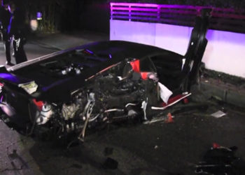 La Lamborghini de Chris Brown totalement détruite après un accident de voiture !