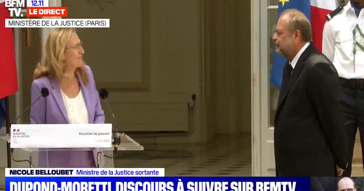 Remaniement. Les larmes de Nicole Belloubet au moment de la passation de pouvoir avec Eric Dupond-Moretti