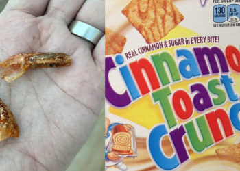 Des queues de crevette ont-elles été retrouvées dans un paquet de céréale de la marque américaine Cinnamon Toast Crunch ?