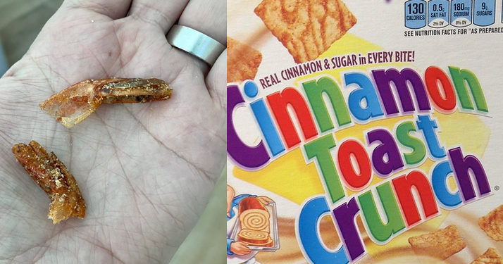 Des queues de crevette ont-elles été retrouvées dans un paquet de céréale de la marque américaine Cinnamon Toast Crunch ?