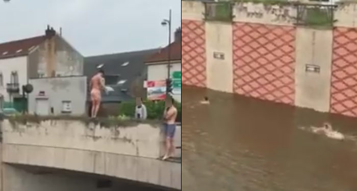 Inondations à Orléans : Des jeunes prennent des risques en plongeant dans l&rsquo;eau de la rocade depuis un pont !