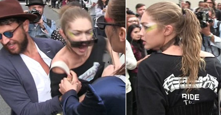 Fashion Week de Milan : Un homme saisit la mannequin Gigi Hadid à la sortie d’un défilé !