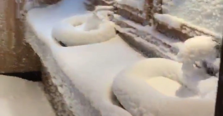 Tignes : Les toilettes d&rsquo;un restaurant d&rsquo;altitude entièrement recouvertes par la neige après une fenêtre mal fermée !
