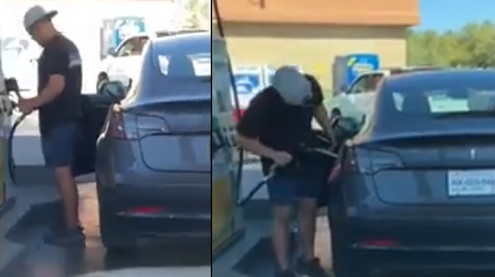 Insolite. Il veut faire le plein d&rsquo;essence alors qu&rsquo;il roule dans une… Tesla