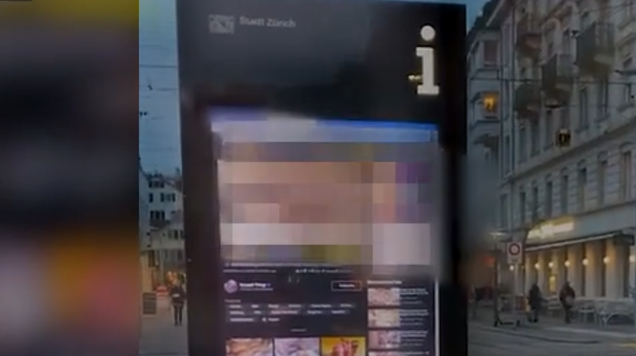 Suisse. Une borne d&rsquo;information piratée, diffuse un porno dans le centre ville de Zurich