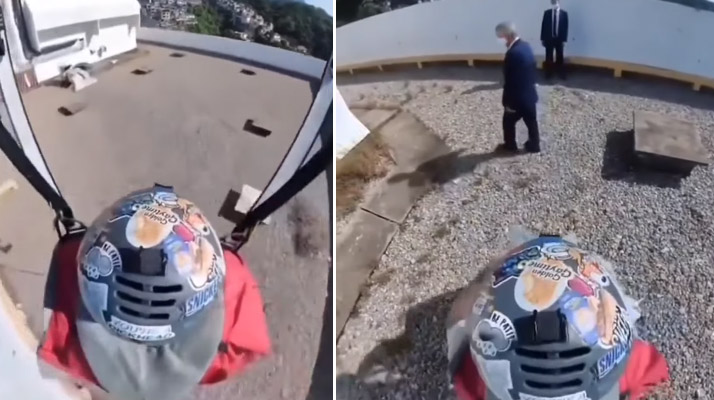 (Vidéo) Un parachutiste atterrit sur le mauvais toit d&rsquo;immeuble, parvient à échapper à la sécurité en se jetant à nouveau dans le vide
